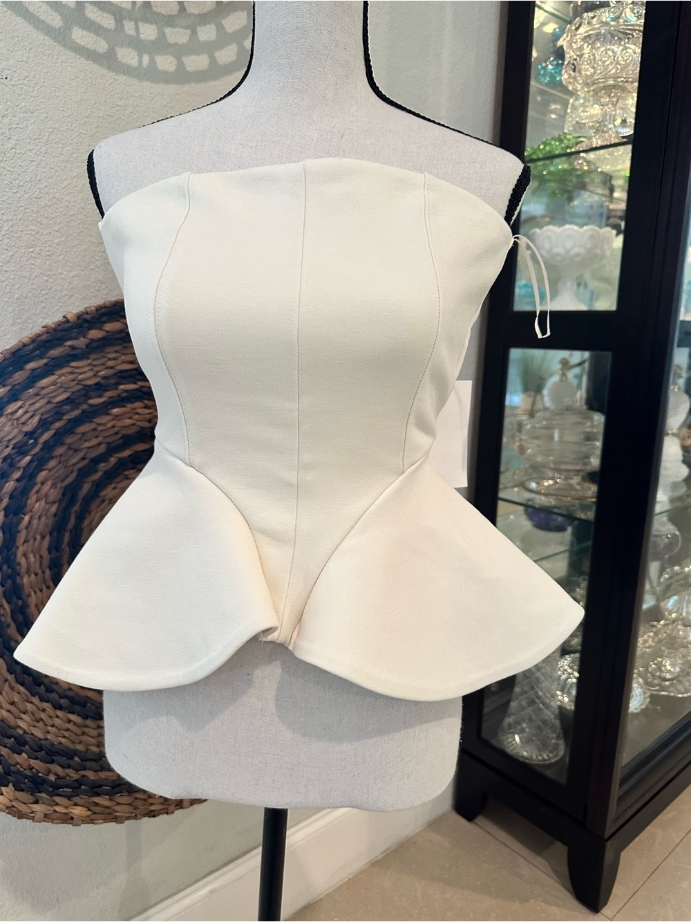 ZARA, NWT: Strapless Peplum Top in Ivory - Women's Top